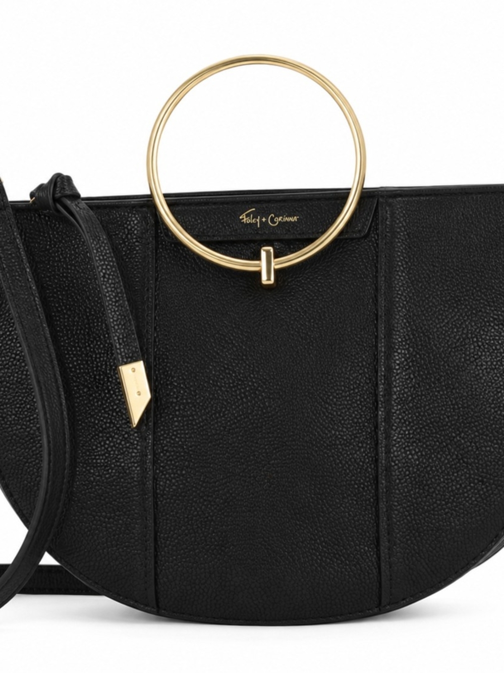 Foley + Corinna Black Leather Ring Handle Crossbody Bag